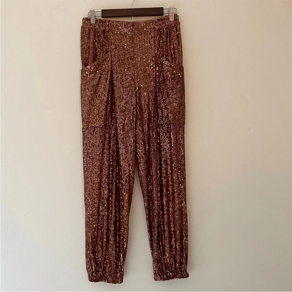 Free People Morelia Sequin Jogger Pants in Bronze size small - Picture 7 of 16
